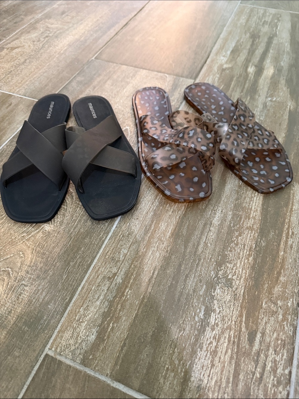 Maurices Black Crisscross Slide & Brown Leopard-Print Jelly Slides Set